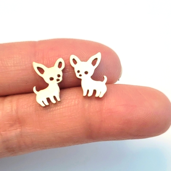 Cute doggy, puppy stainless steel earrings in rose gold. Hypoallergenic - Picture 2 of 4